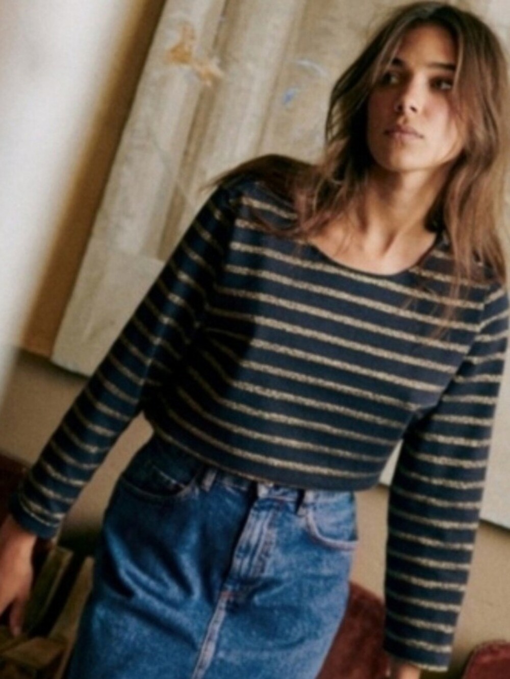 Sezane ☆Colette Mariniere Long Sleeve Organic Cotton T- Shirt